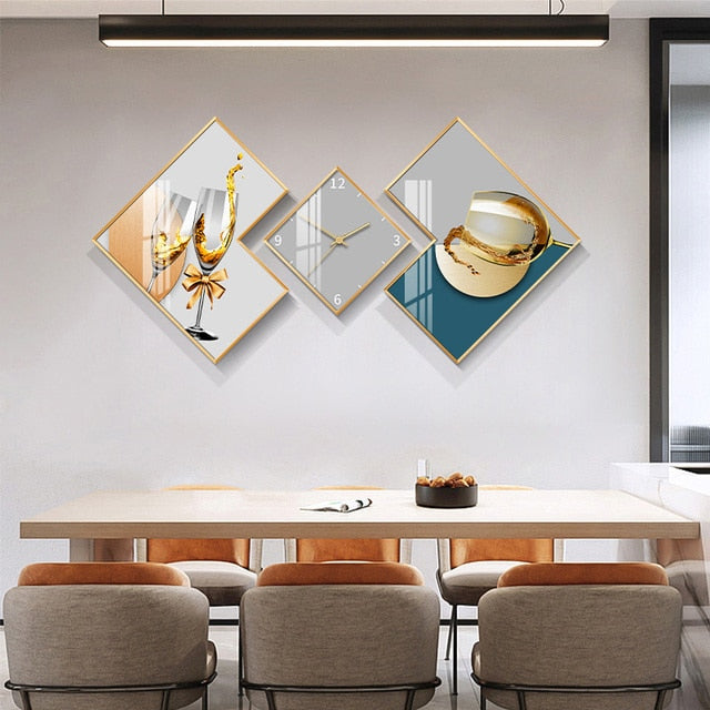 TUDA Living room Decoration Stylish Atmosphere Silent Wall clock Restaurant Modern Creative Rhombus Crystal Porcelain painting