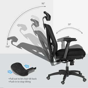 Office Chair Mesh Midday Rest Chair with Hidden Retractable Footrest Adjustable Headrest &amp; Lumbar Support Breathable Mesh Chair