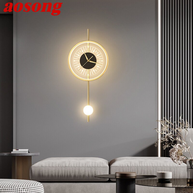 AOSONG  Creative Clock Wall Lamp Living Room Background Wall Stair Light Luxury Room Bedroom Bedside Lamp