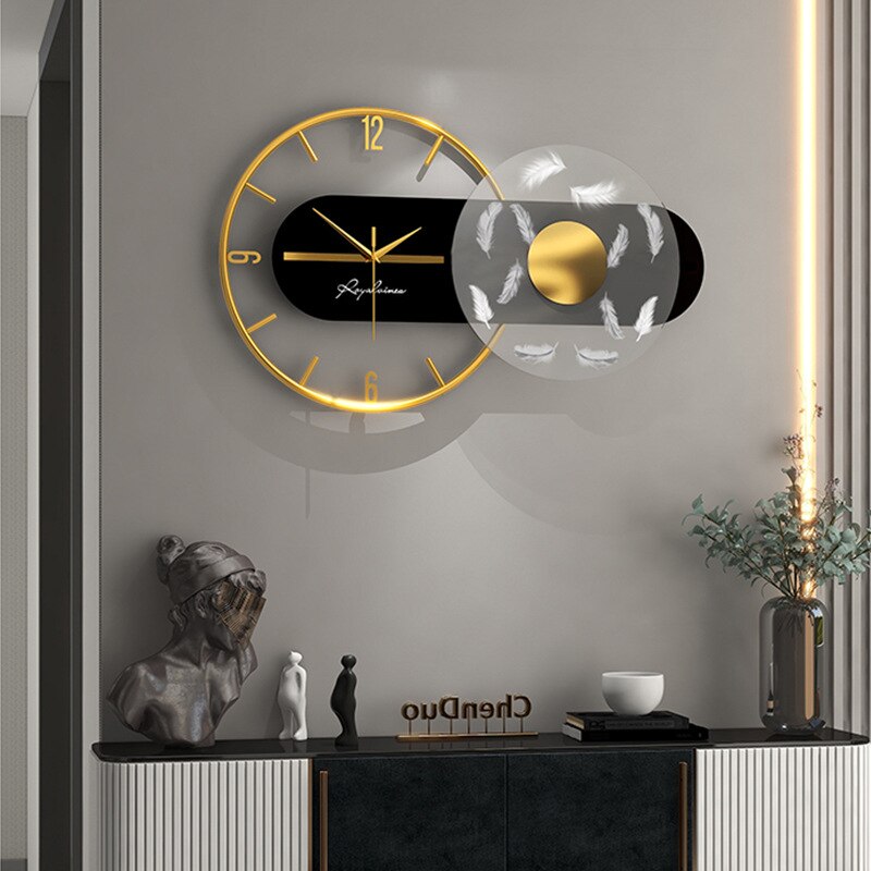 New Light Luxury Metal Wall Clock Living Room Home office Modern Minimalist Personality Fashion  Decoration With Lamp Wall Clock