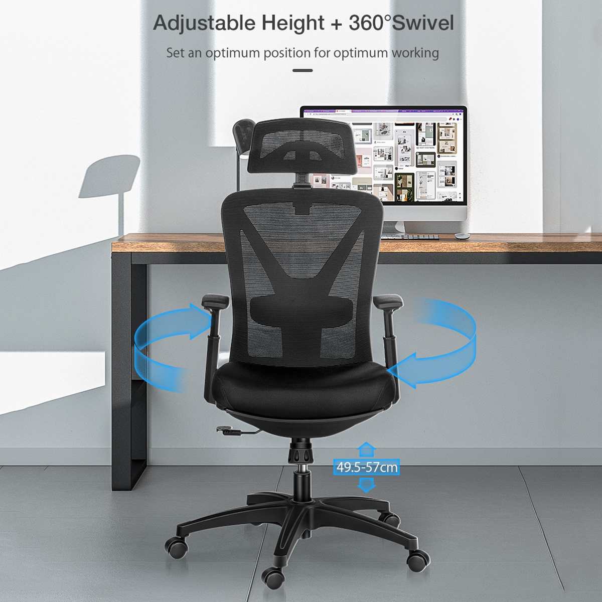 Office Chair Mesh Midday Rest Chair with Hidden Retractable Footrest Adjustable Headrest &amp; Lumbar Support Breathable Mesh Chair