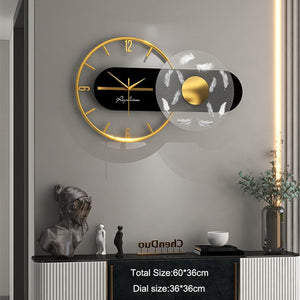 New Light Luxury Metal Wall Clock Living Room Home office Modern Minimalist Personality Fashion  Decoration With Lamp Wall Clock