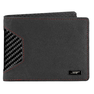 Alcantara & Real Carbon Fiber Bi-Fold Wallet (Red Stitching)