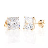 14K Yellow Gold Square Basket Setting Simulated Diamond Stud Earrings