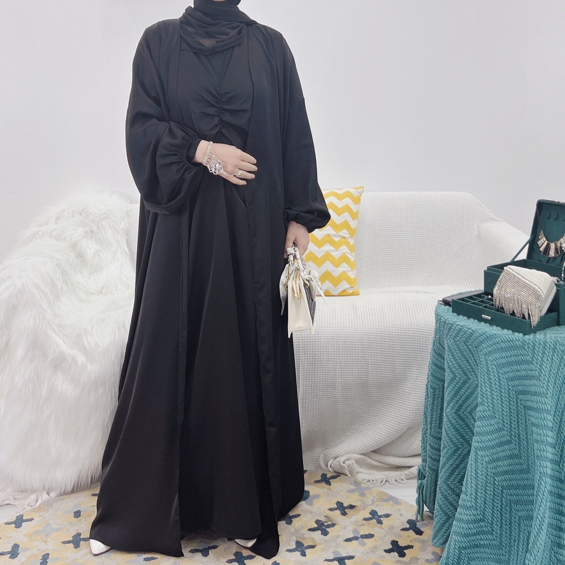 3 Piece Open Abaya Matching Set