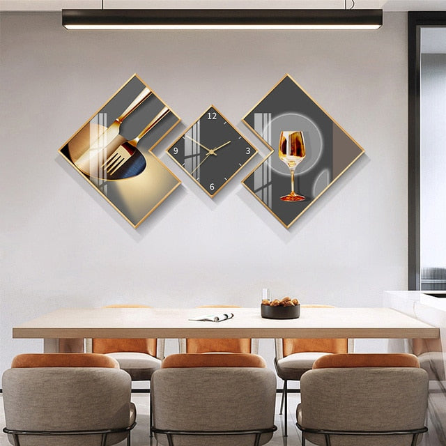 TUDA Living room Decoration Stylish Atmosphere Silent Wall clock Restaurant Modern Creative Rhombus Crystal Porcelain painting