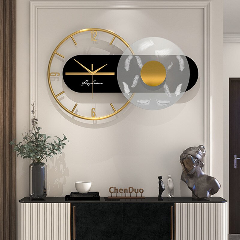 New Light Luxury Metal Wall Clock Living Room Home office Modern Minimalist Personality Fashion  Decoration With Lamp Wall Clock